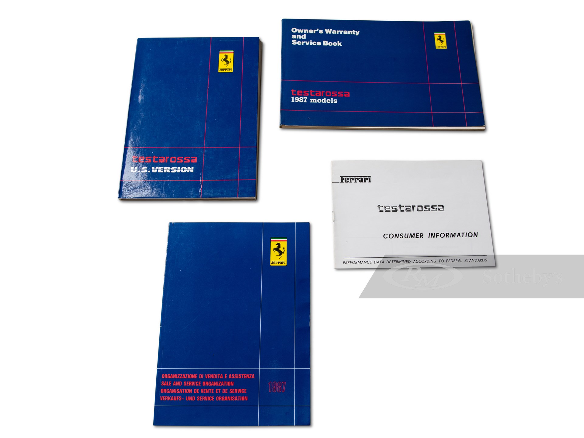Ferrari Testarossa Owner's Manual Set with Folio, US Version, 1987