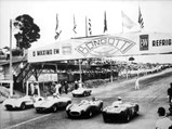 The Ferrari 250TR competing in Brazil. The No. 82 car is the 0738 chassis piloted by Jose Gimenez Lopes and No. 46 (3rd from left to right) the chassis 0716 of Celso Lara Barberis in photo dating 30/11/1958 at Interlagos, Brazil.
