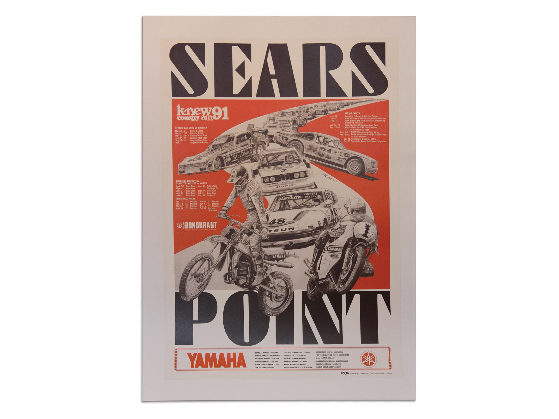 "Sears Point" IMSA, NASCAR, NHRA, SCCA, AMA Calendar Poster, 1979 The