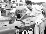 1955 Ferrari 410 Sport Spider by Scaglietti - $Phil Hill behind the wheel of 0598 CM chatting with Carroll Shelby at Hawaii Speed Week, held on Dillingham Air Base in Northern Oahu, April 1957.
