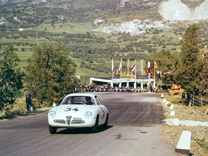 The Alfa Romeo was driven to 14th place at the 1961 Targa Florio by Enzo Buzzetti and Renzo Sinibaldi.