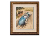 Collection of Framed Automovie Art, Movie Posters, Metal Signs, and Bugatti Grille