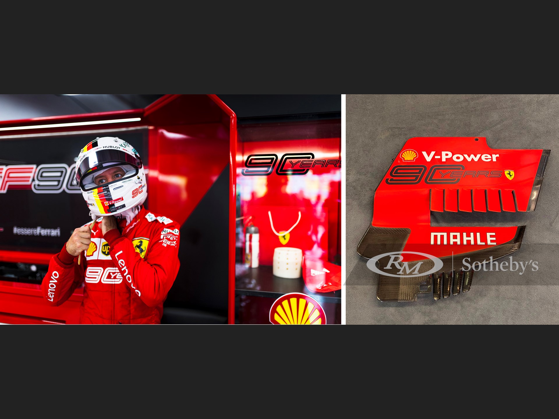 Sebastian Vettel Ferrari Racing Suit And Ferrari Sf90 F1 Rear Wing End Plate 2019 Race Against Covid Rm Online Only