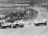 The team of Bob Bondurant and David Piper lead the way at Brands Hatch, 1966.