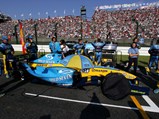 The Renault R24 is prepared for racing before the 2004 Formula 1 Japanese Grand Prix in Suzuka, Japan.