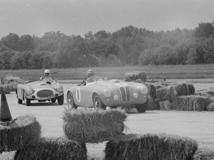 Charles Moran Jr. at the wheel of the Frazer Nash at the SCCA Montgomery National Sports Car Races in August 1956.